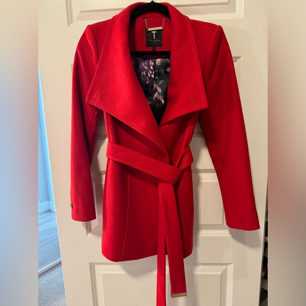 Ted Baker Wool Wrap Short Coat with Silk Lining in Red XS